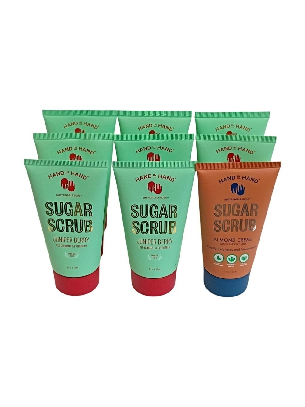 Hand in Hand Sugar Scrub Lot 9 Juniper Berry Almond Creme Travel Size New